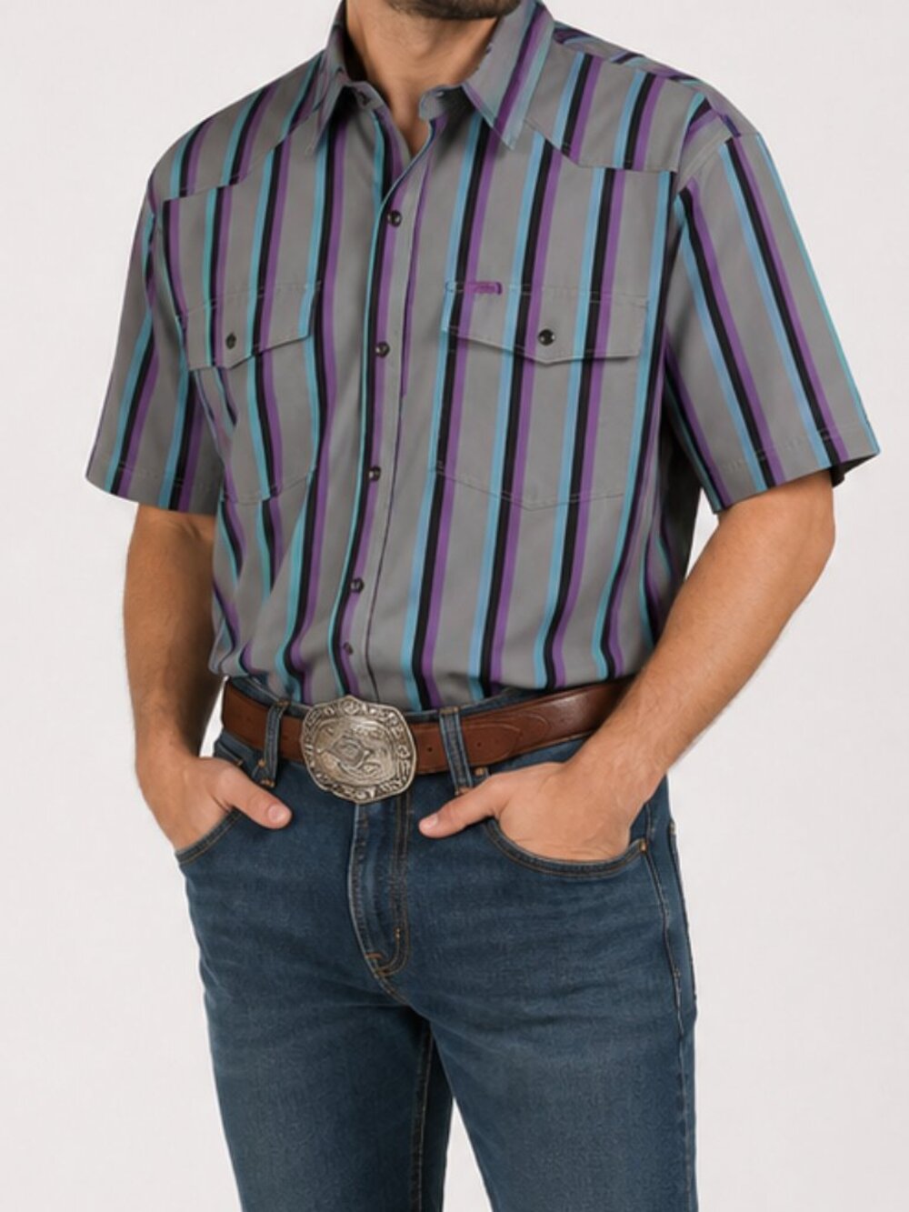 San Jac Men's Short Sleeve Performance Shirt - Retro 90s Style Button Down Shirt